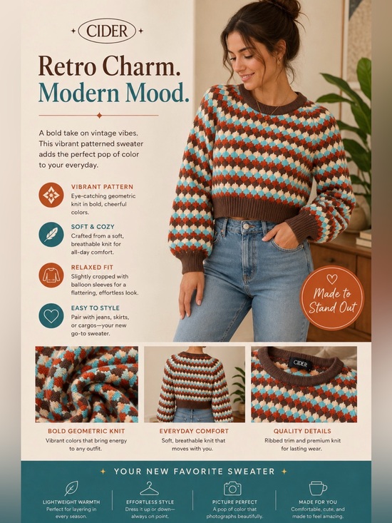 Cider Sweaters - Cider Women's Vibrant Patterned Sweater size lg
